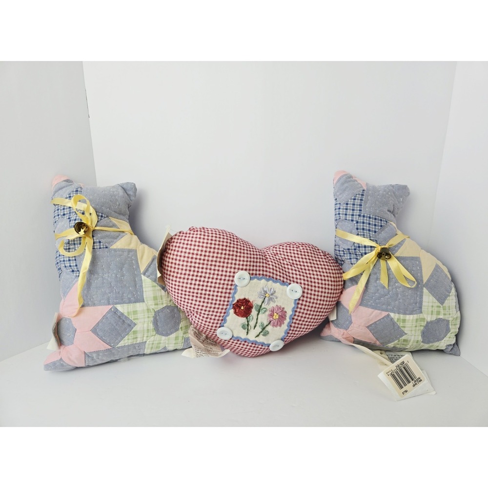 The Linen Closet fabric pillow set of‎ 3 cat heart 2 w tags quilt look sewn